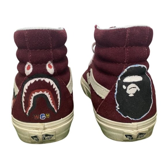 Vans Sk8 Hi Skate High Burgundy Red Athletic Sneakers Shoes Sz 8.5 Custom Paint - Picture 5 of 7